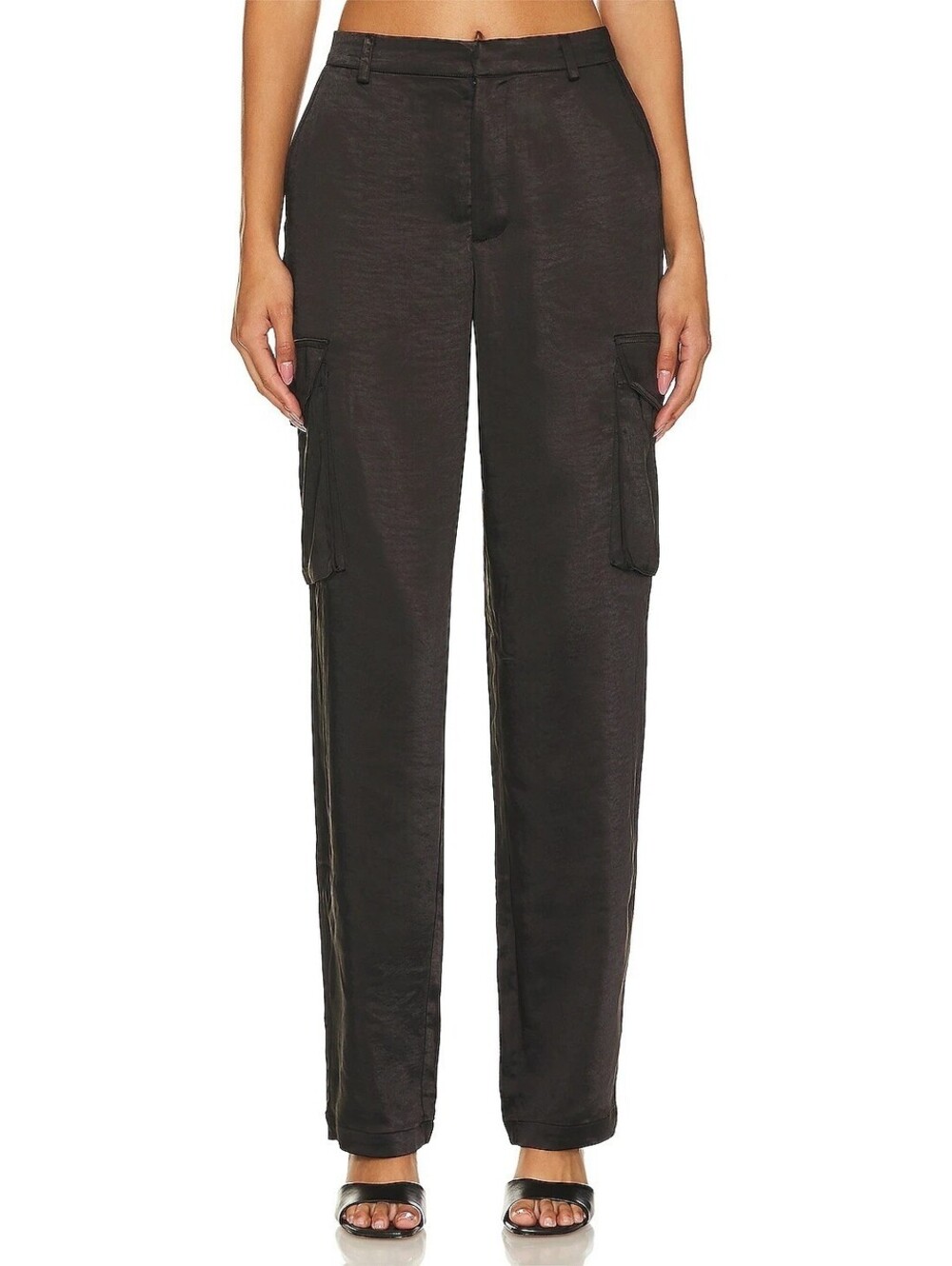 Good American Washed Satin Cargo Pants, 2/26 Womens Satin Trousers, NWT